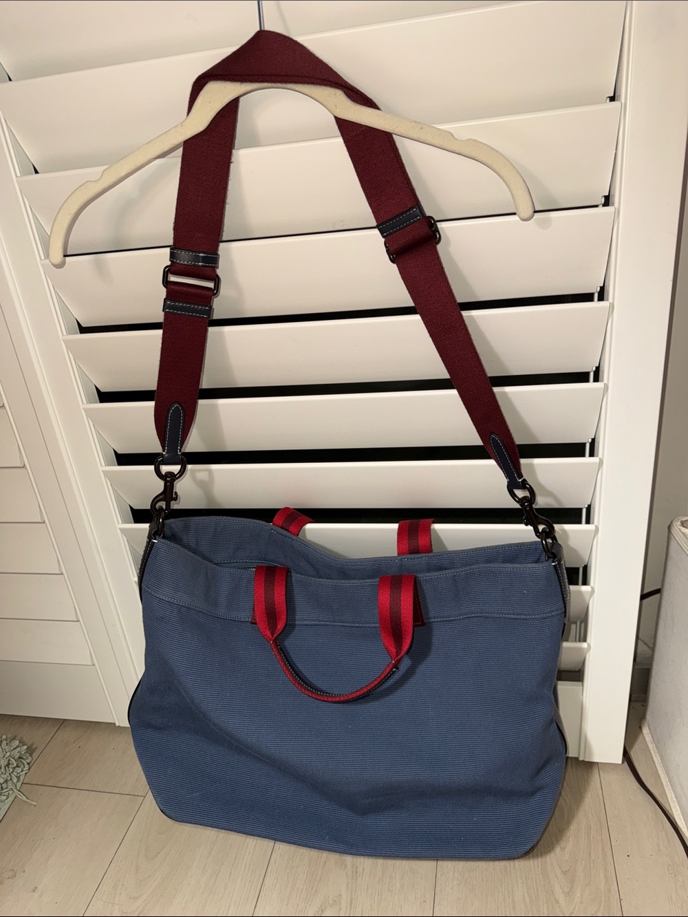 NWOT - Coach Blue Canvas Tote with Red Accent Handles & Shoulder Straps. - Picture 3 of 6